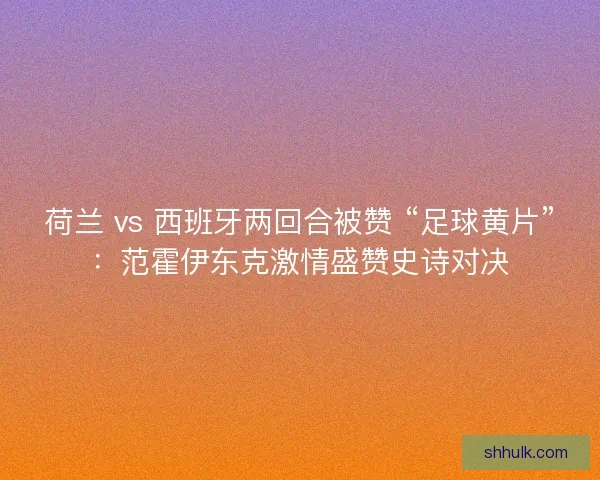 荷兰 vs 西班牙两回合被赞 “足球黄片”：范霍伊东克激情盛赞史诗对决